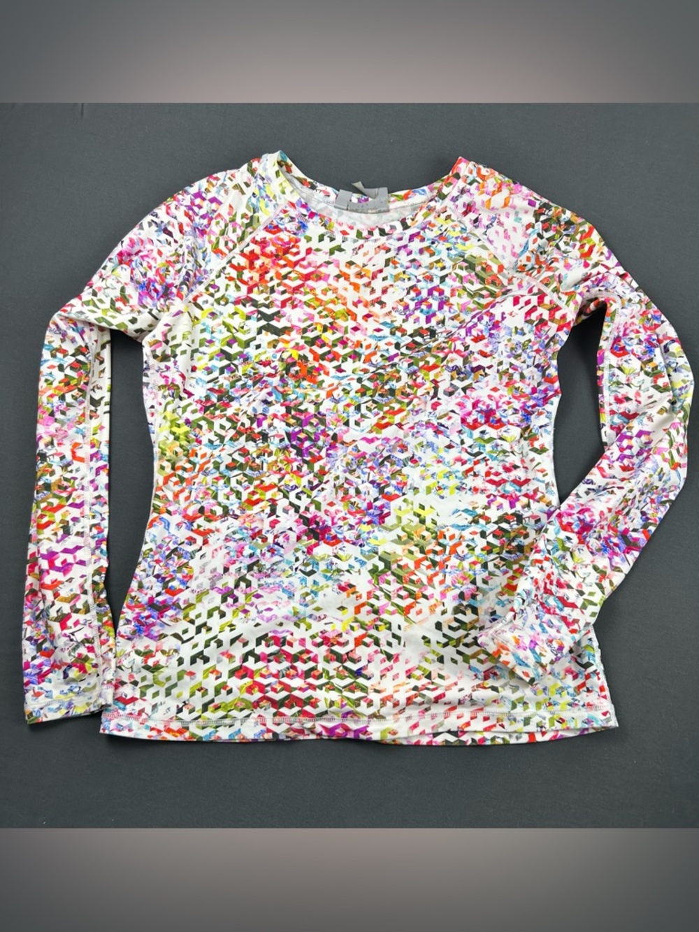 Athleta White Multicolor Geometric Print Long Sleeve Top (b0102)